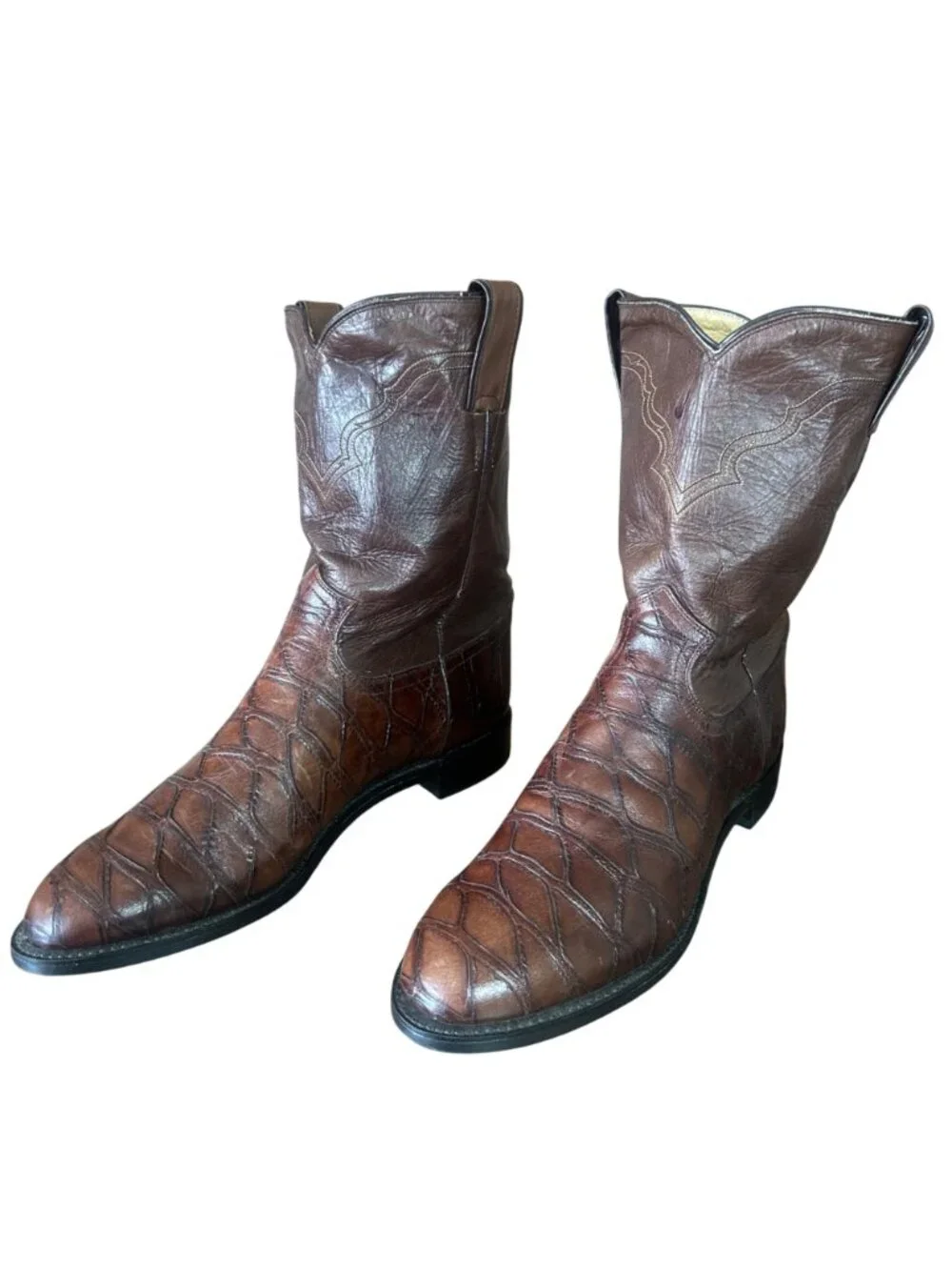 Justin Basics Brown Leather Print Cowboy Boots Mens 11 D